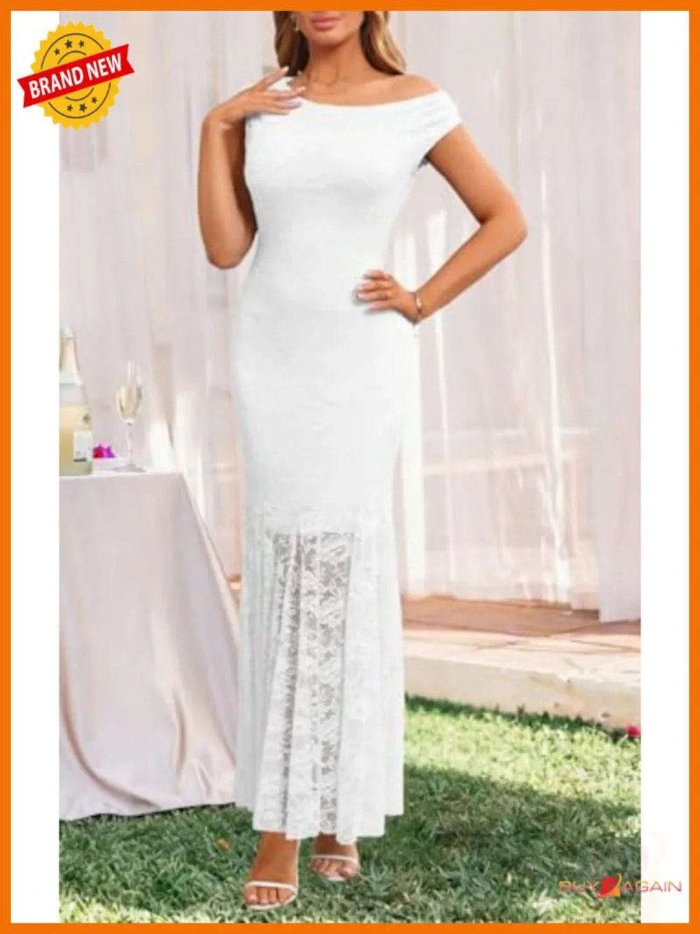 MITILLY Off Shoulder Formal Wedding Guest Maxi Dress Bodycon Lace